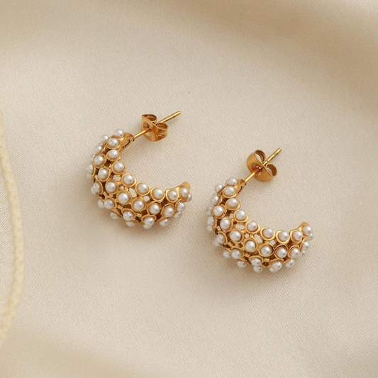 Moon Pearl Studs | Elegant Lunar Glow