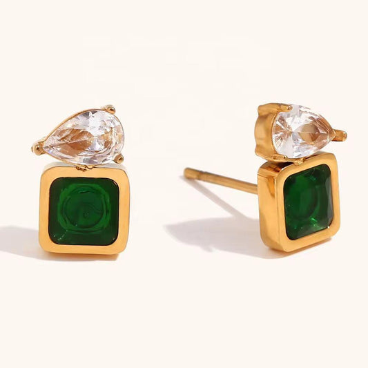 Emerald Studs | Green, Pink & White Elegance
