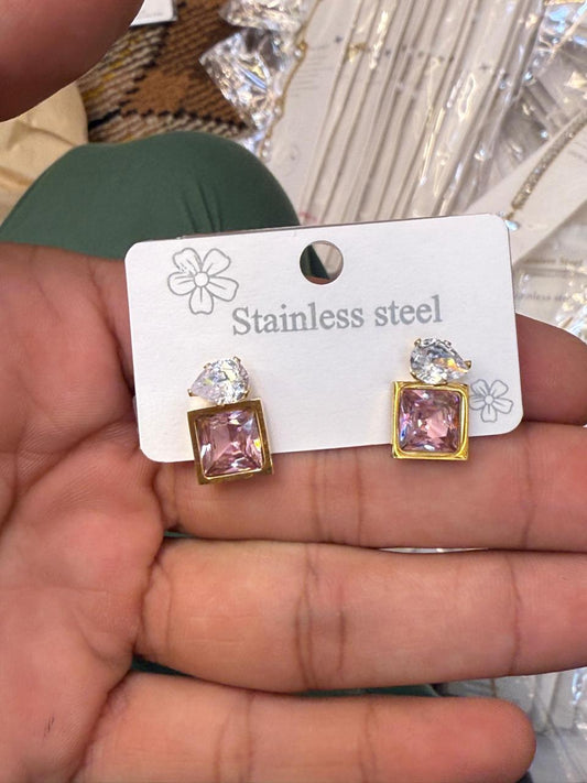 Emerald Studs | Green, Pink & White Elegance