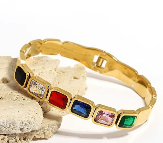 Jewel Tone Link Cuff | Elegant Chain-Inspired Design